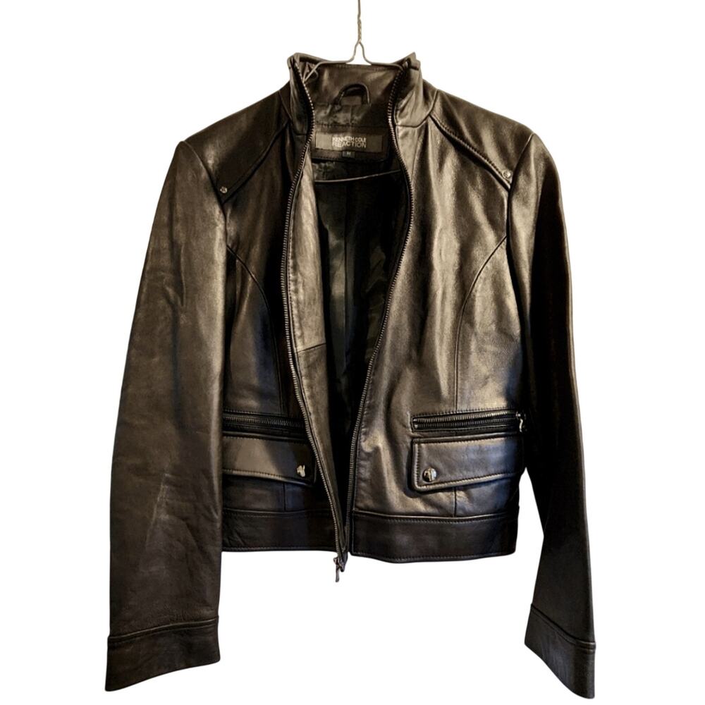 Kenneth Cole Reaction Black Leather Jacket Sz M